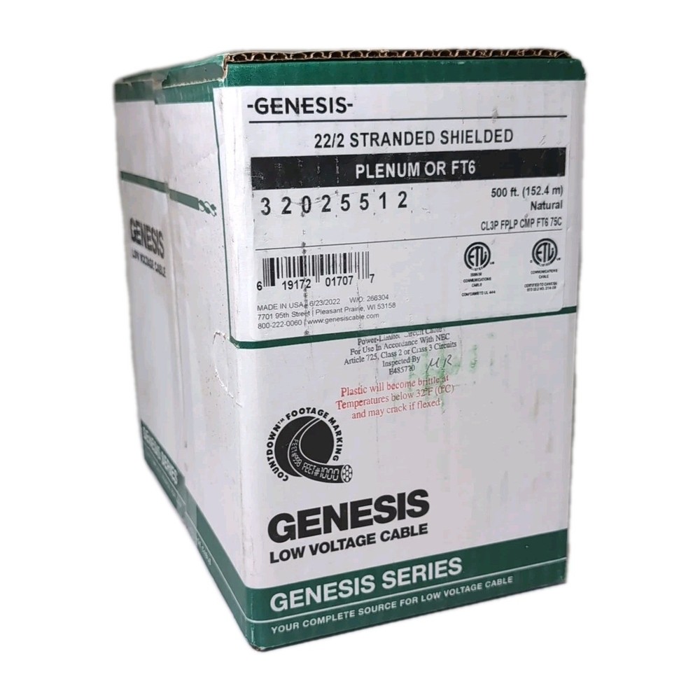 Open Box 128' Genesis 32025512 22g 2c Shielded Plenum Microphone Cable Box White