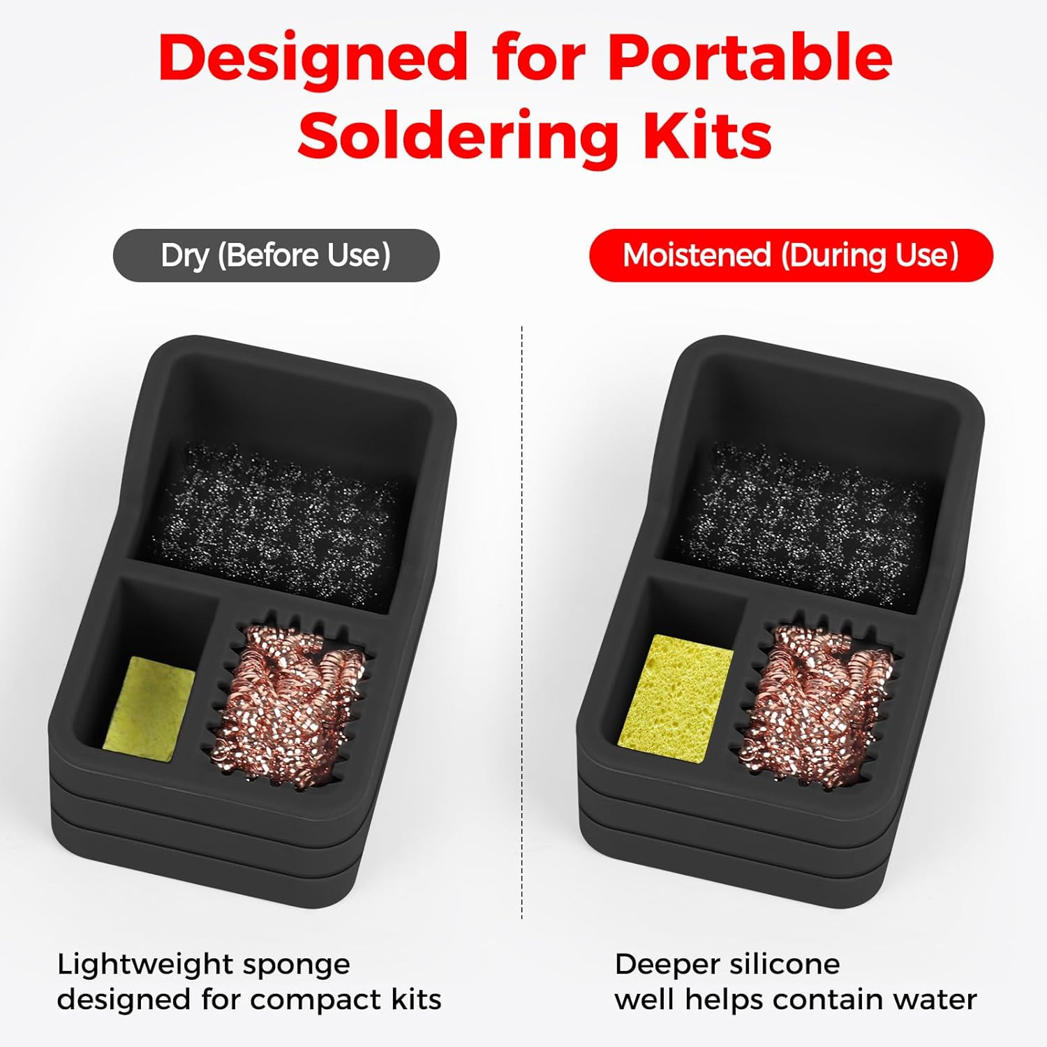 Soldering Iron Tip Cleaner Kit with Brass Wool, Sponge,Steel Brush in Black Sili