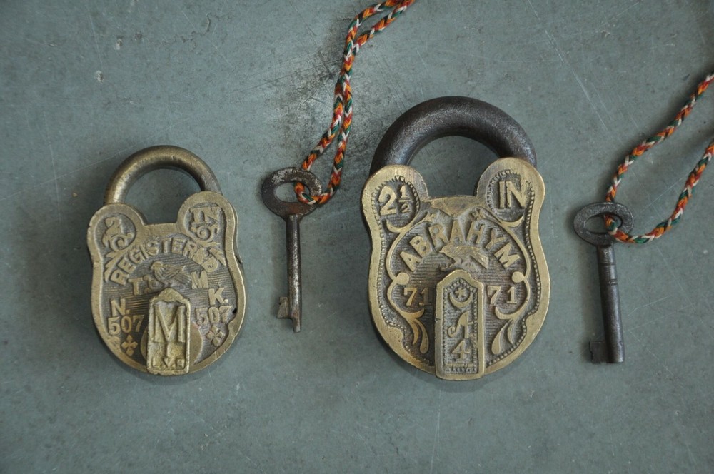 2 Pc Vintage Brass Bird & Lines Engraved Handcrafted  Solid Padlocks