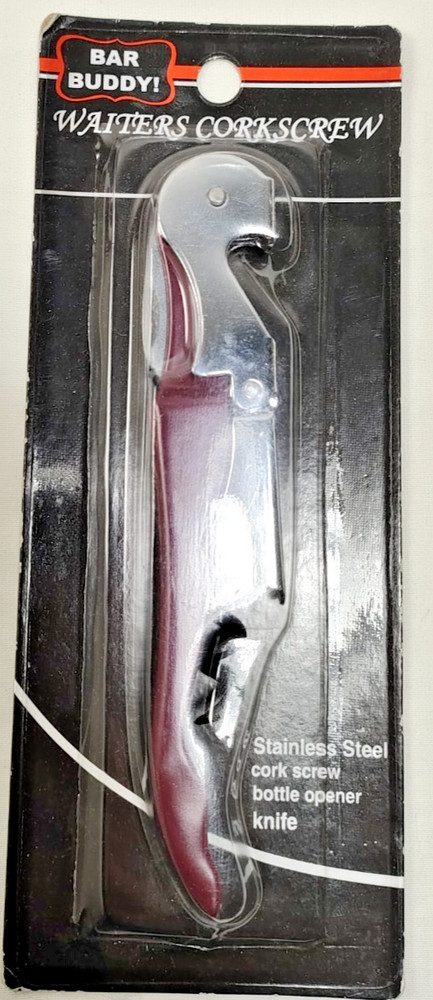 BAR BUDDY! Waiters Corkscrew - STAINLESS Corkscrew Bottle Opener knife
