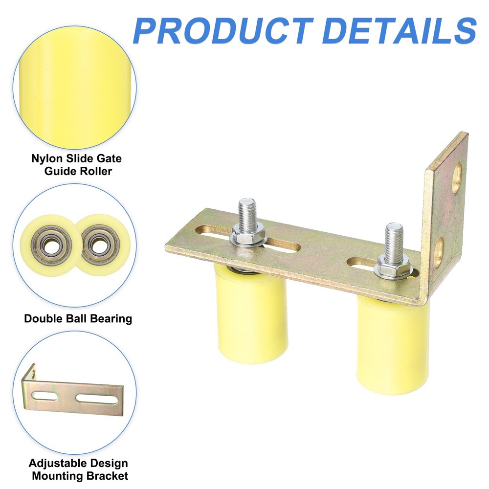 1Set Slide Gate Guide Roller, 1-5/8"x2-3/8" Nylon Gate Support & Bracket, Yellow