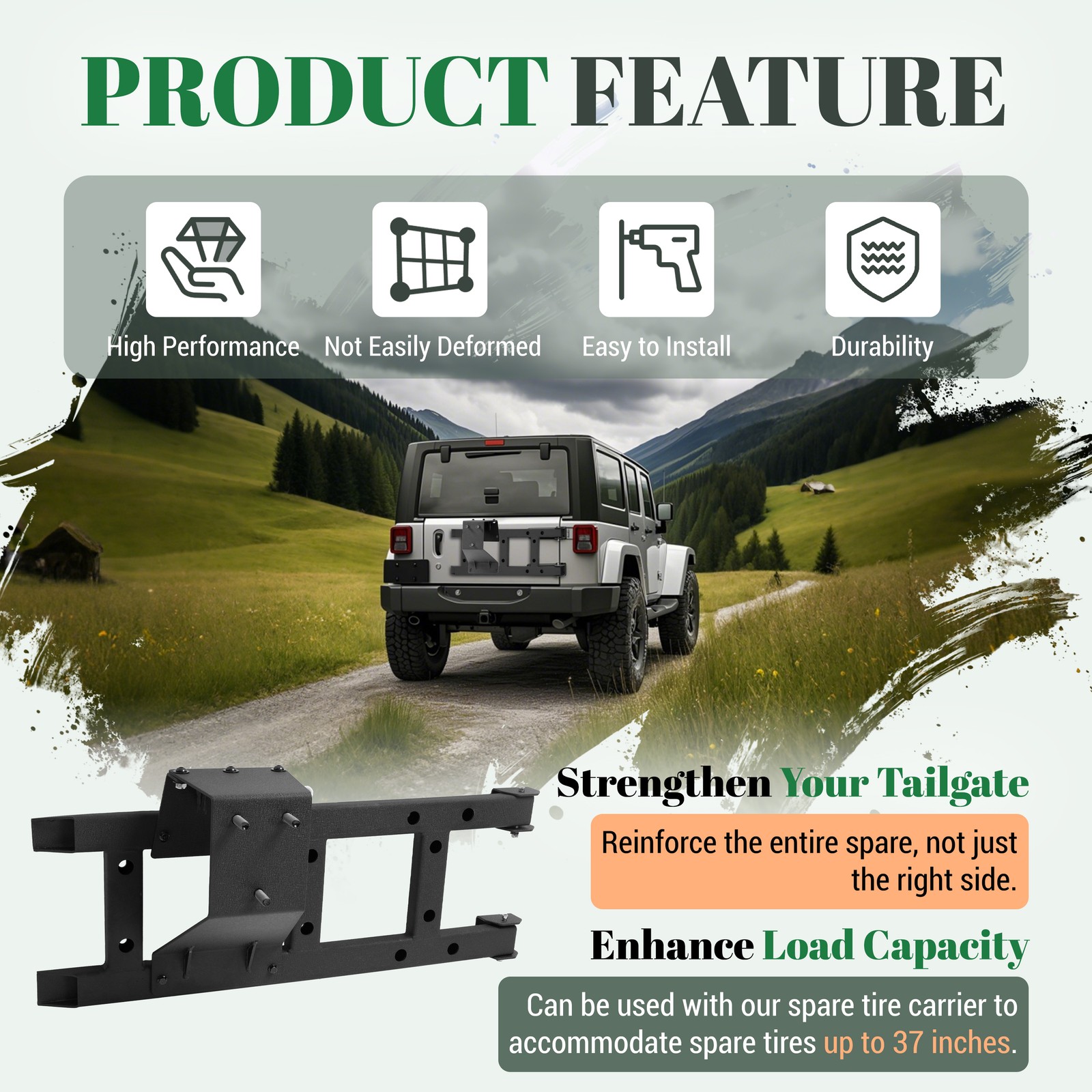 Hinge Spare Tire Carrier Tailgate Reinforcement For JEEP WRANGLER JK 07-18