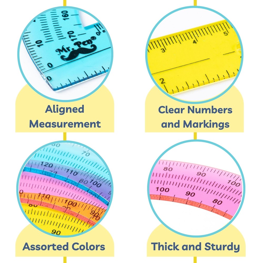 3 Pack 6 Inch Plastic Protractors 180 Degrees for Geometry Angle Measurement