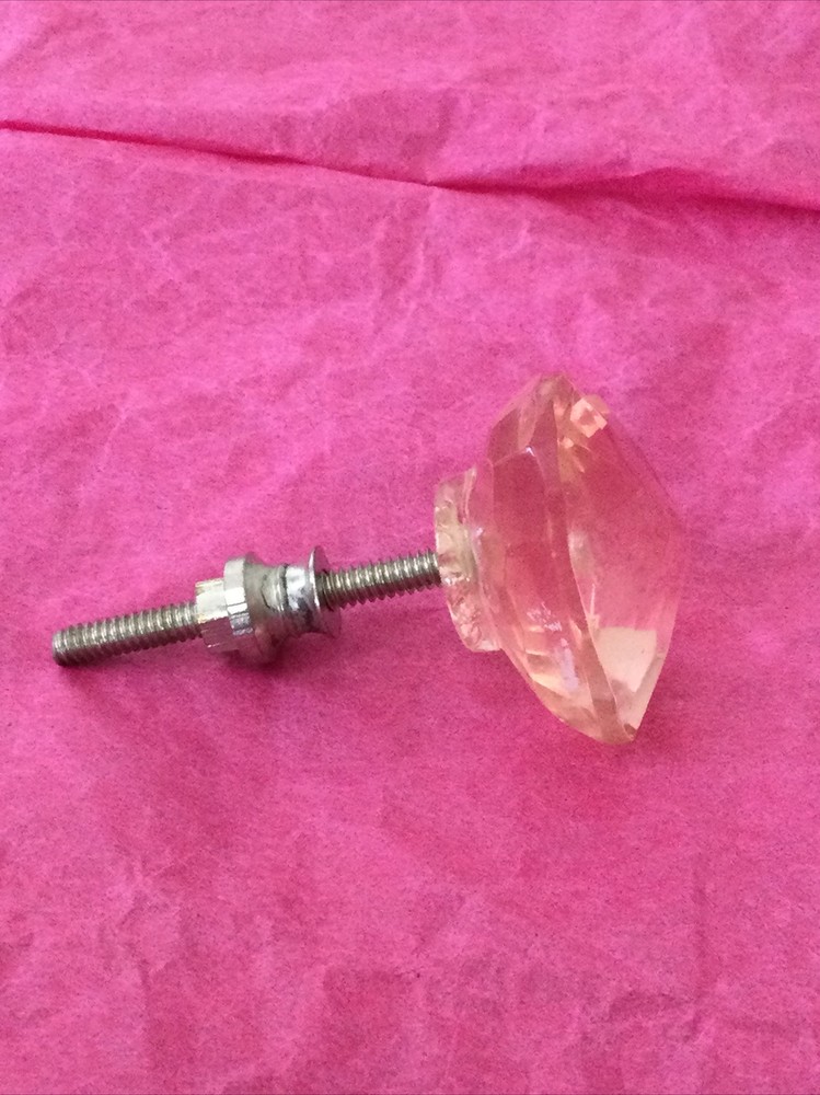 2 Shabby Chic Heart Glass Pink Cabinet Drawer Knobs Pulls