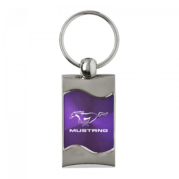 Mustang Logo Purple Rectangular Wave Key Chain Ring Fob Official Licensed