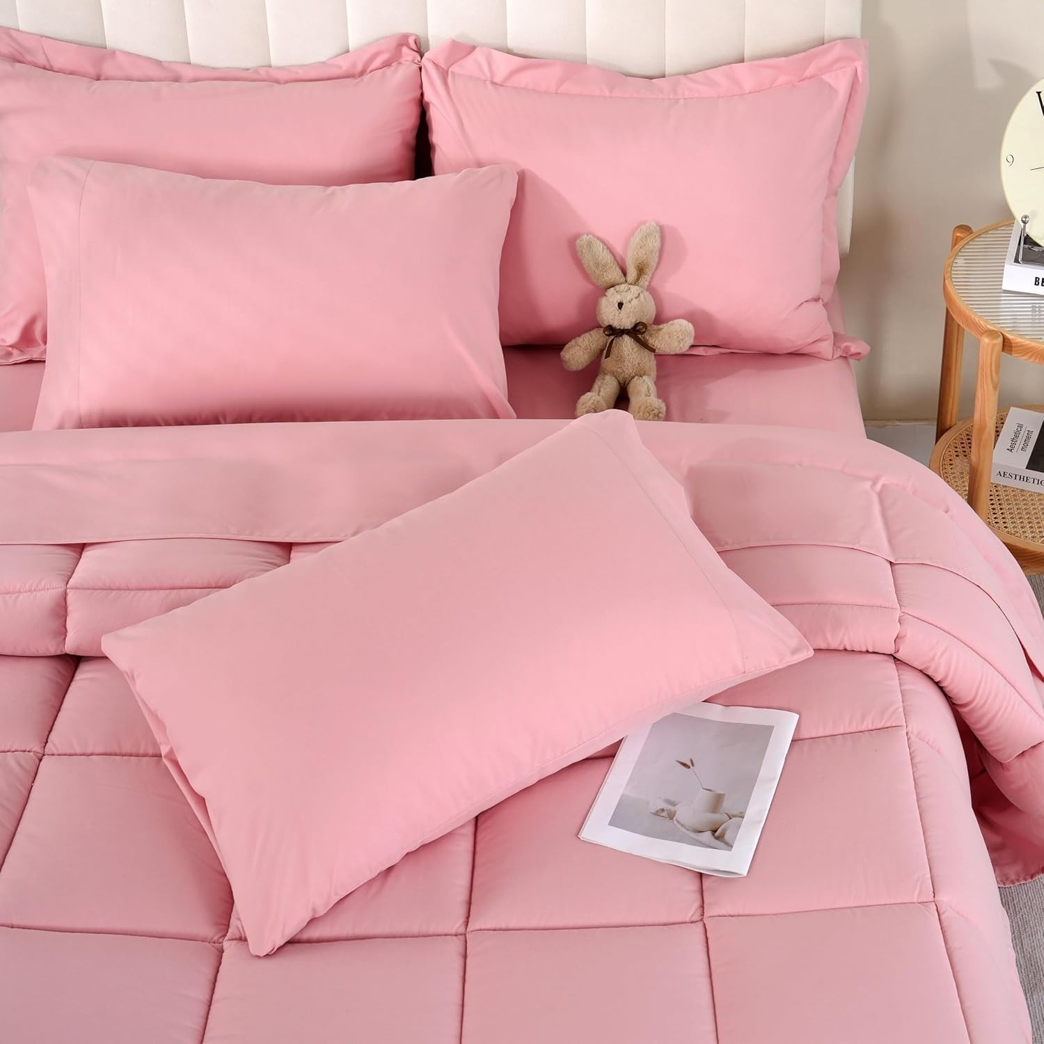 Full Size Comforter Sets, 7Pcs Full Size Bedding Sets Pink, All Season Down A...