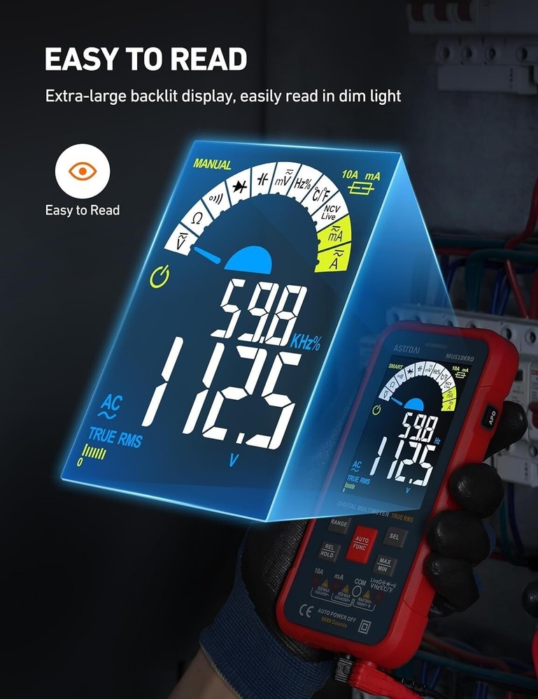 Multimeter Tester 10000 Counts TRMS Auto-Ranging LCD Screen Digital Volt Meter