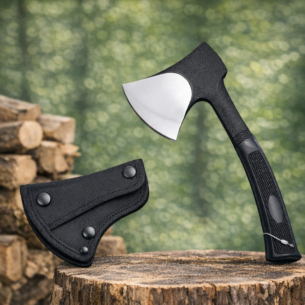 DISPATCH 11" Heavy Black Powder Coated TACTICAL AXE Camping Hatchet & Sheath