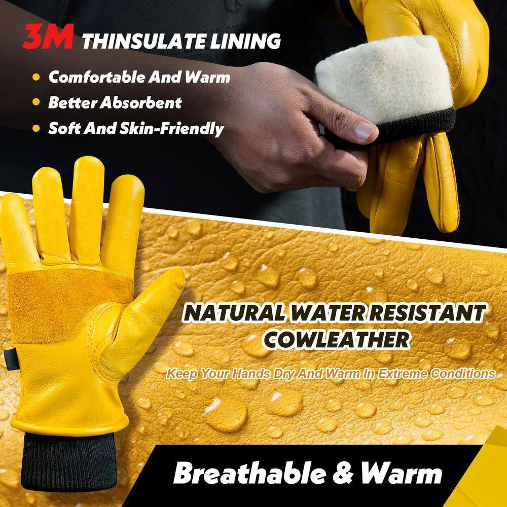 Insulated Cowhide Leather Replacement Gloves Work Gloves Warm Thinsulate Lining