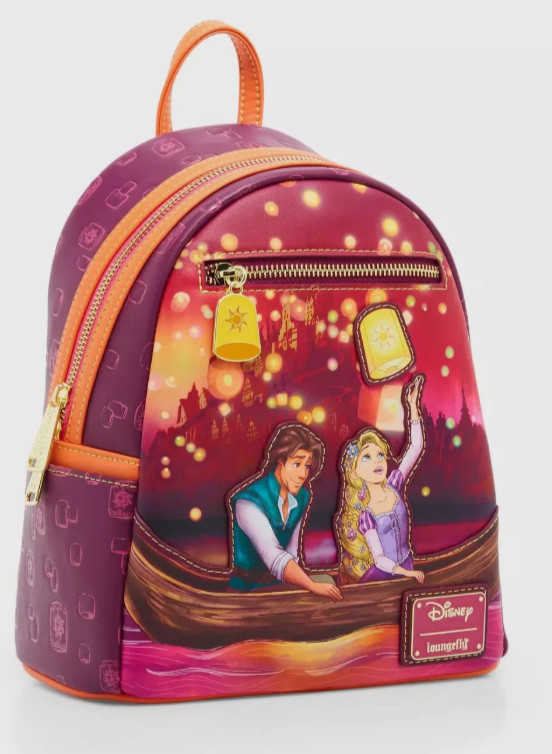Loungefly Mini Backpack TANGLED RAPUNZEL FLYNN Glow in Dark Boat Scene Pink