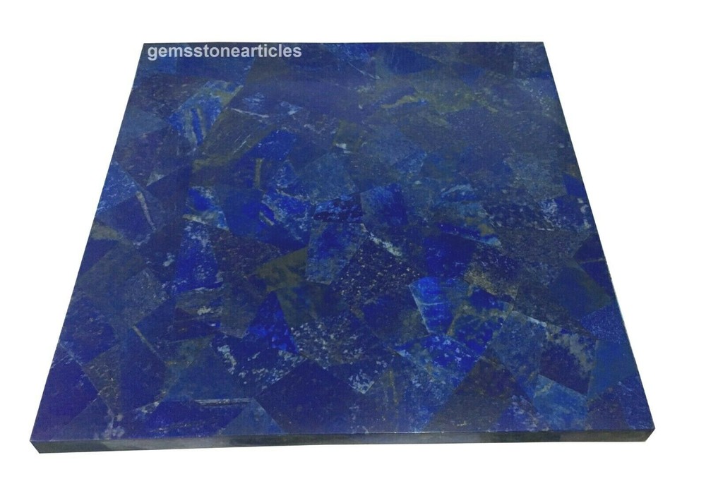 Rectangular Marble Lapis Lazuli Semi Precious Stones Side Table Top Handmade Art