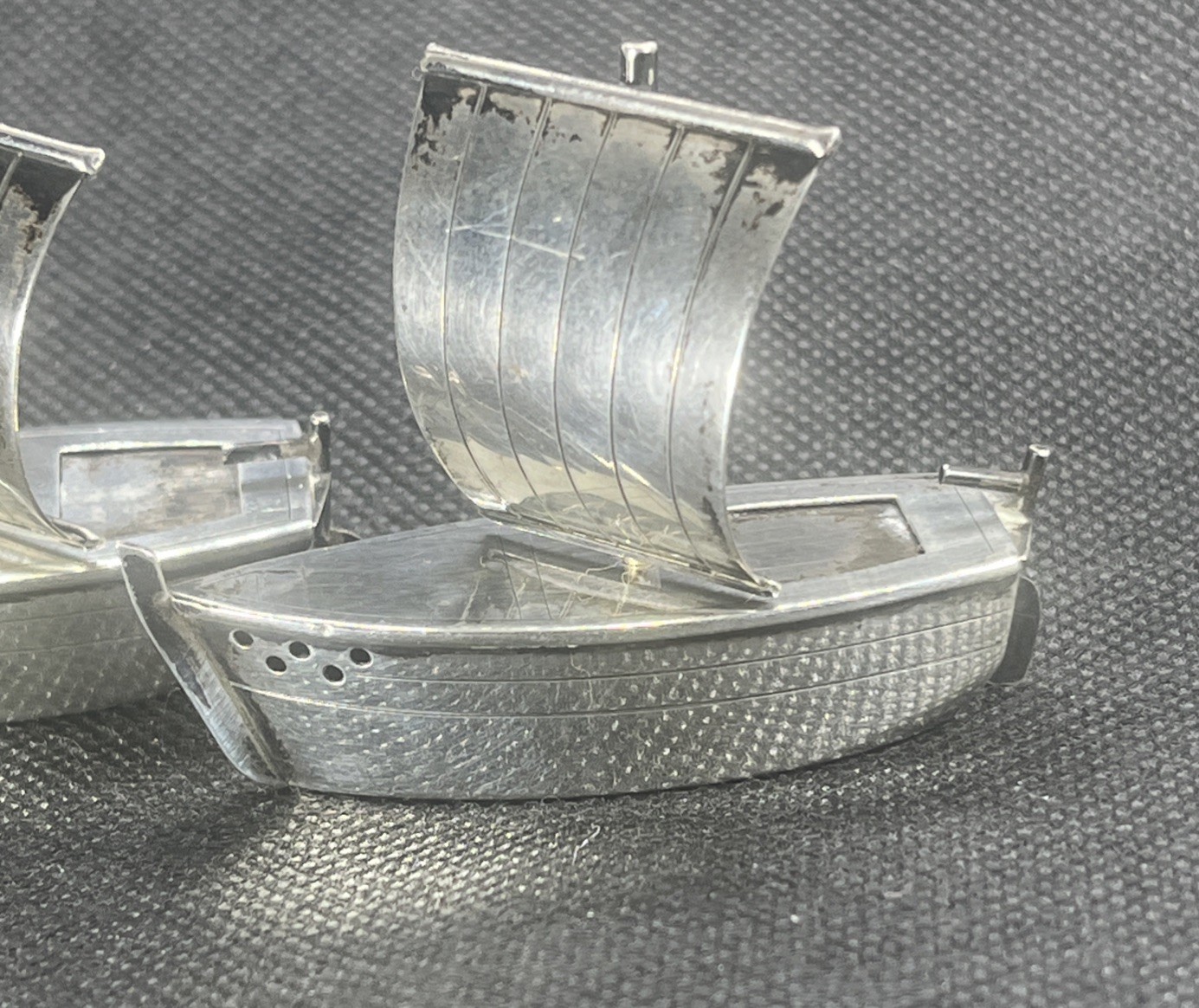 Antique Japanese 950 Sterling Silver Sailboats Salt & Pepper Shakers Set 6 Pc