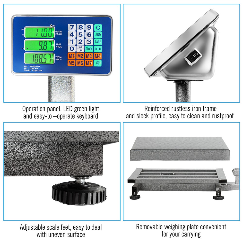 660lbs Weight Platform Scale Digital Floor Folding Scale Postal Shipping Mailing