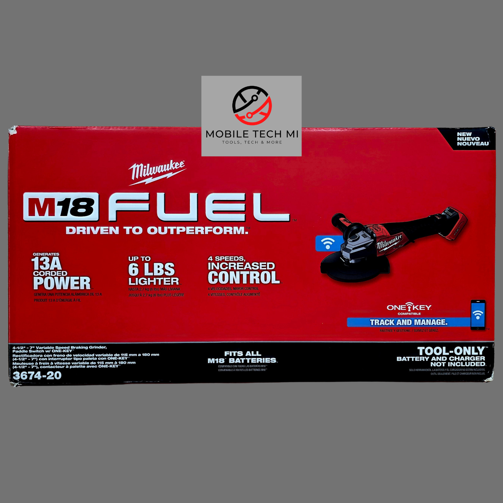 Milwaukee M18 FUEL 3674-20 4-1/2" - 7" Variable Speed Braking Grinder ONE-KEY