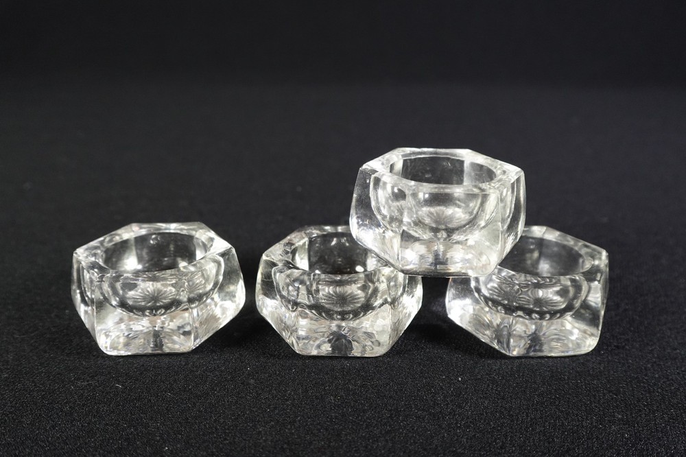 4 Antique EAPG 6-Sided Open Salt Cellars Dips Star Burst