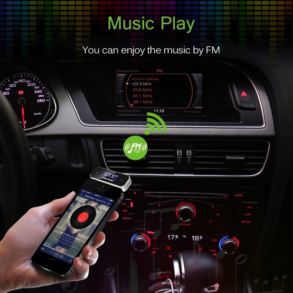 Wireless 3.5mm Music Audio FM Transmitter LCD Diaplay Handsfree car mp3