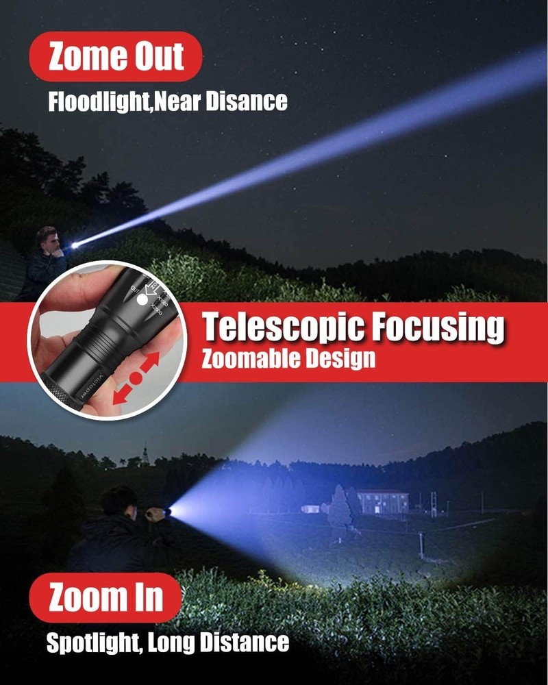 Compact 4-Pack LED Flashlights - 2000 Lumens, Waterproof & Adjustable Modes