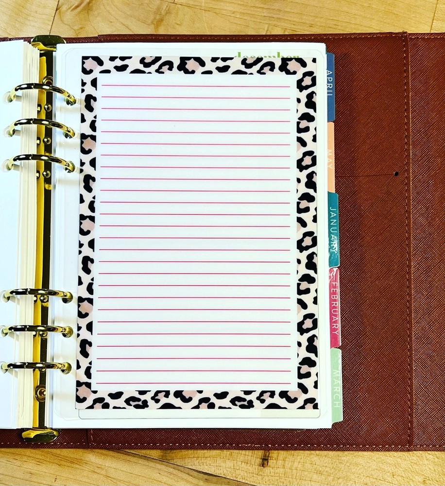 Lined Notes Wild Lists Dashboard Insert 4 use with ErinCondren A5 Ring Agenda