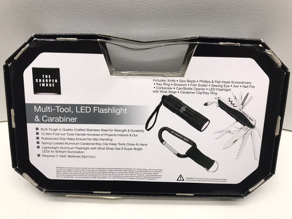 The Sharper Image SH6027SL 3 Pc. Multi Tool Kit Flashlight Carabiner Silver