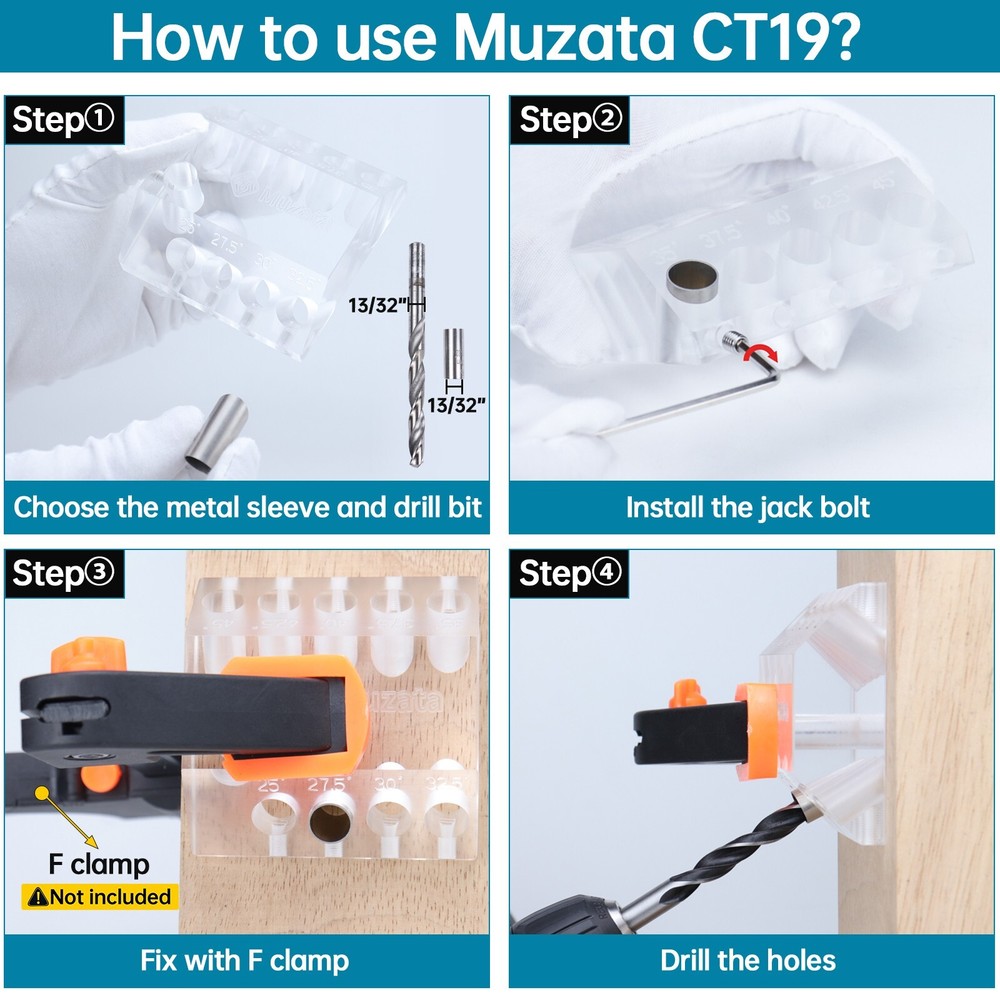 Muzata Upgraded Multi Angle Drill Guide Visible Template Jig 4 Sizes Guide CT19