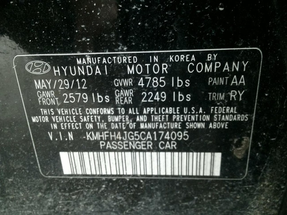 AZERA 2012 Keys/Latches/Locks 104908984