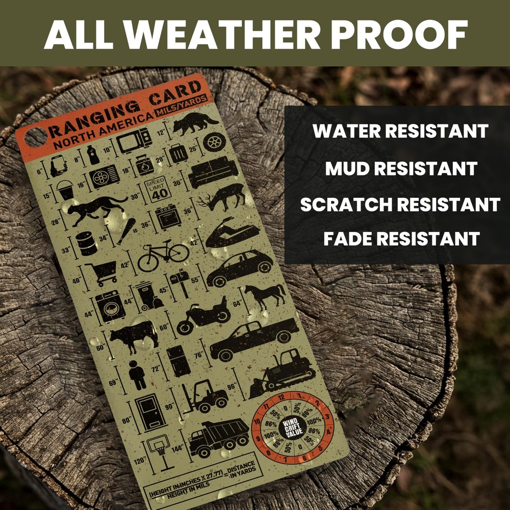 Range Card for Shooting in Mils with Clip- Ranging Long Green