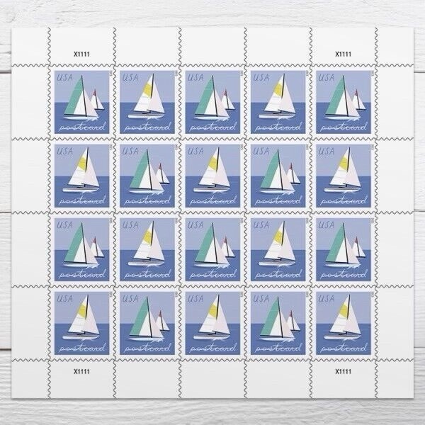 2023 USPS SHEET OF 20 POSTCARD STAMPS SAILBOATS 61¢