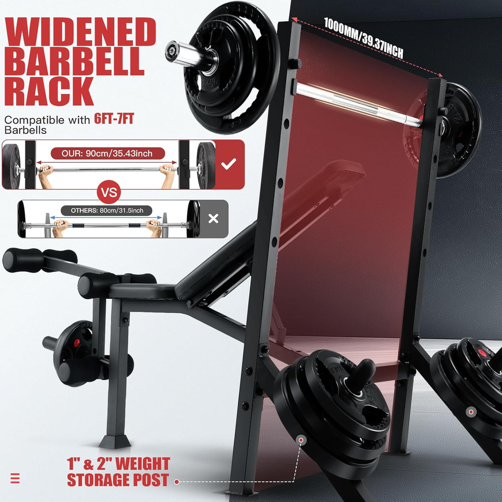900LBS Weight Bench Set with Squat Rack, Adjustable Bench Press Set with Leg Ext