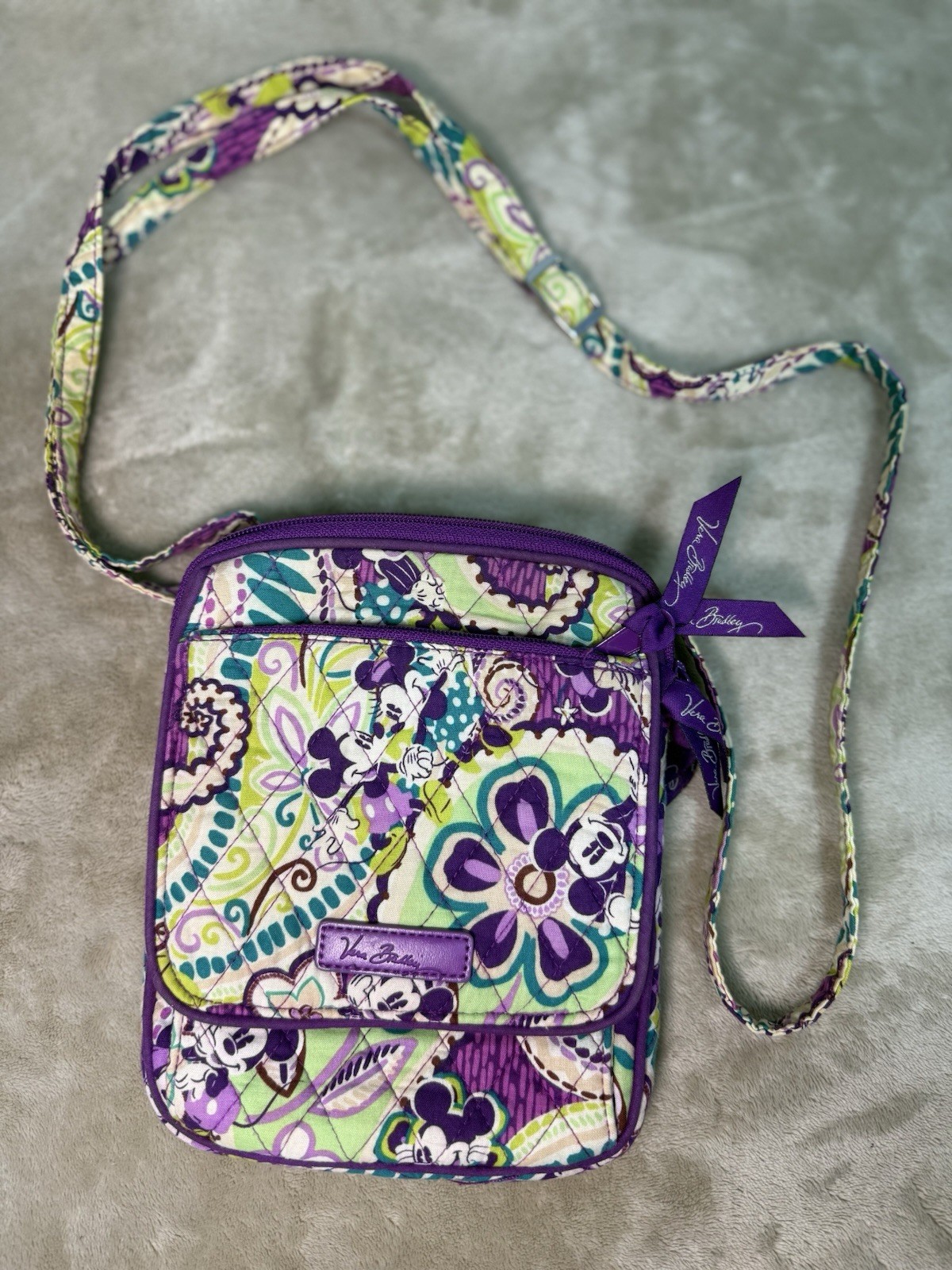 Vera Bradley Disney Parks "Plums Up Mickey Minnie" Small Crossbody Mini Hipster