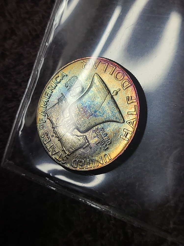 1961-D Rainbow Toned Franklin Half Dollar
