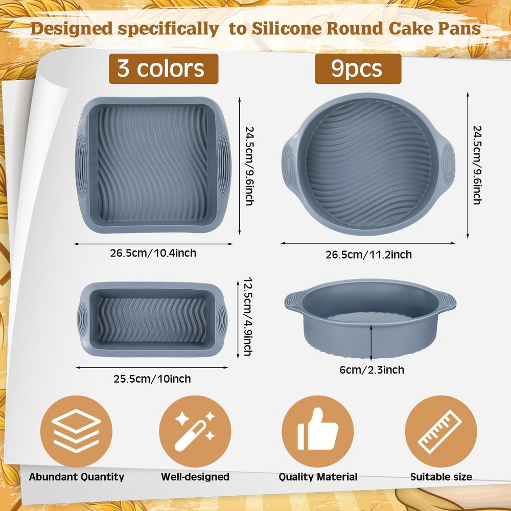 Baderke 9 Pack Silicone Baking tray Set Includes /, blue, pink, grey