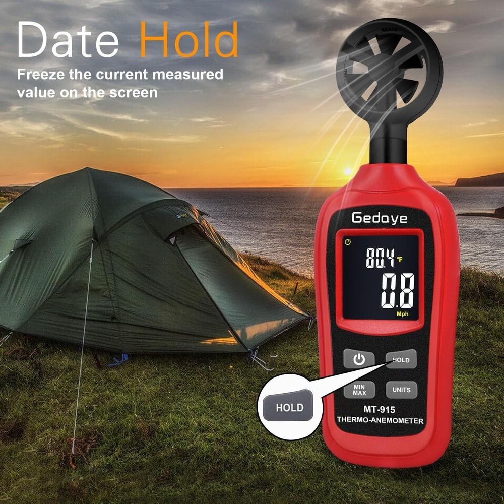 Digital Wind Speed Meter, Handheld Anemometer, Measure Wind Speed and Tempera...