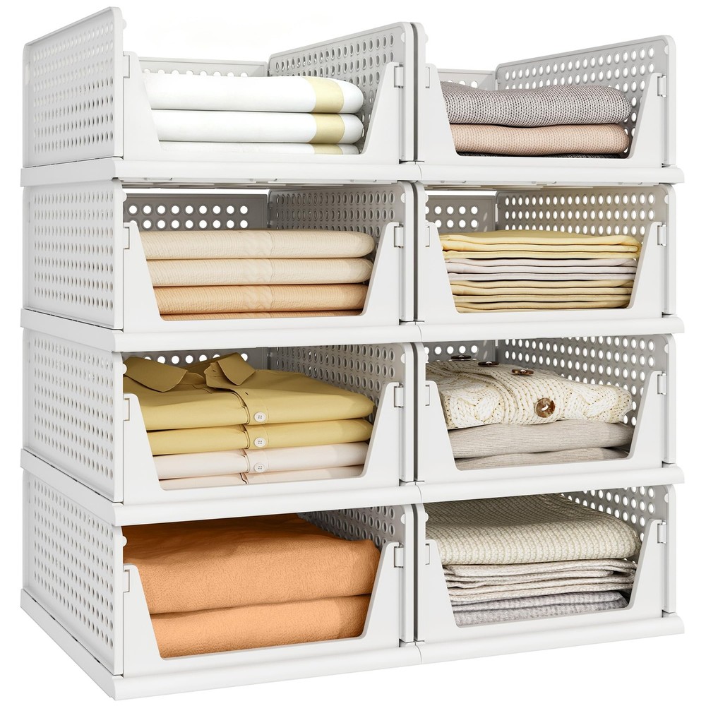 8 Pack Closet Organizers and Storage Plastic Stackable Storage Bins, Foldable...