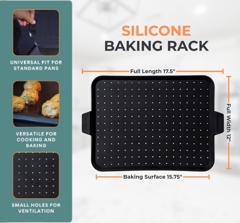 Baking & Splatter Screen for Frying Pan Beckon 17.5" x 12", Black Rectangular