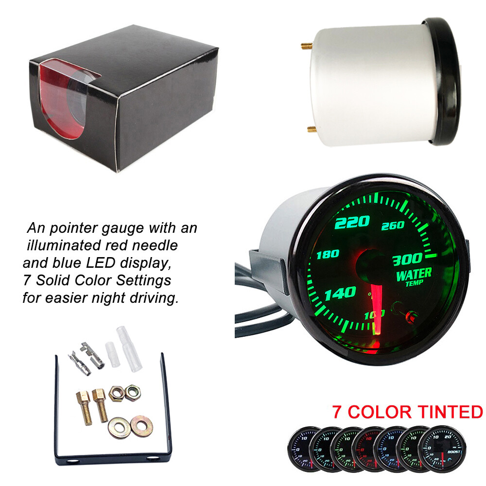 2''52mm Water Temp Gauge Meter W/ 1/8 NPT Temp Sensor 100-300℉ 7 Color LED