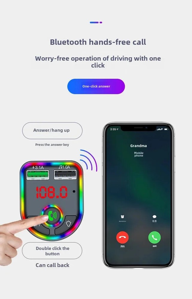 Car Wireless Bluetooth 5.0 FM Transmitter MP3 Music Player USB Charger Adapter