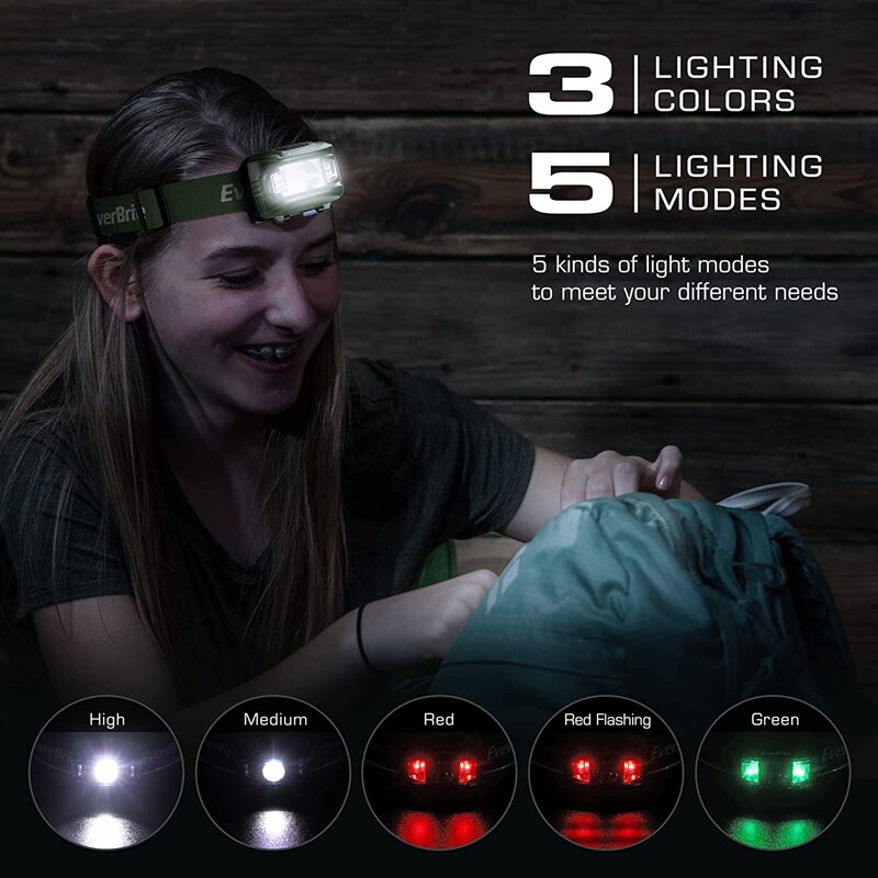 EverBrite Bright LED Headlamp Super Head Lamp 5 Lighting Modes Flashlight 5-PACK