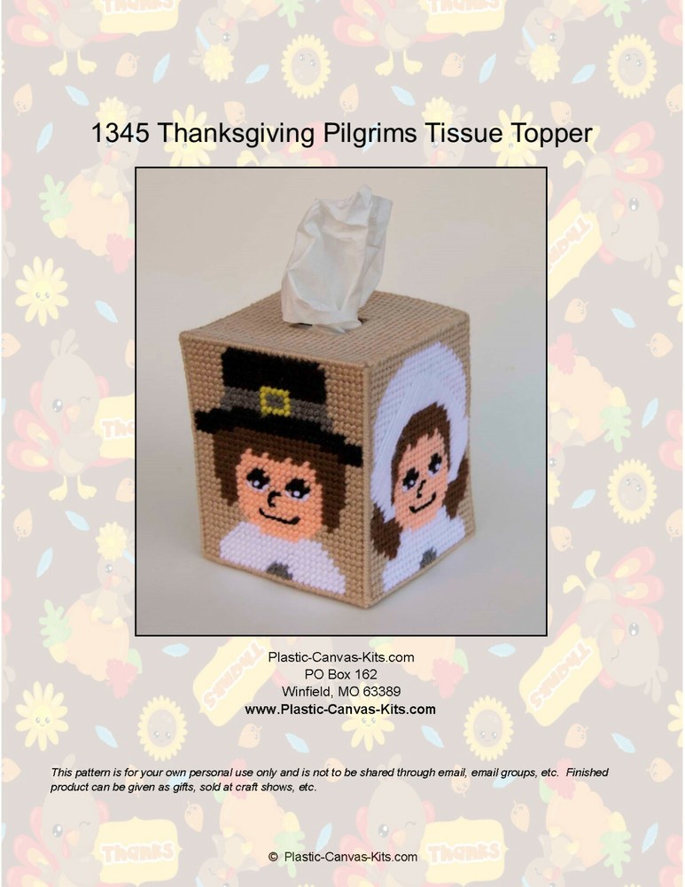 Thanksgiving Pilgrims Tissue Topper-Plastic Canvas Pattern or Kit