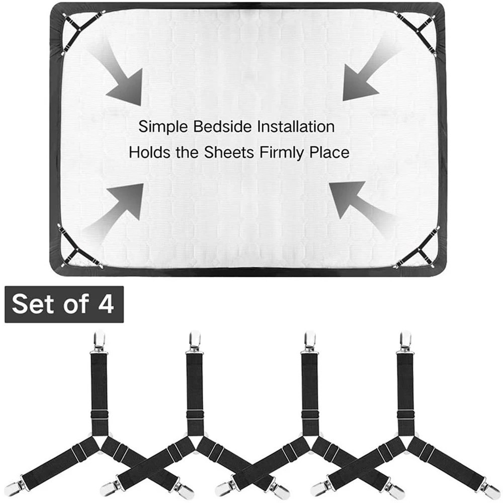 4-Pack Triangular Bed Sheet Anti slip Clips Adjustable Bed Suspenders Holder