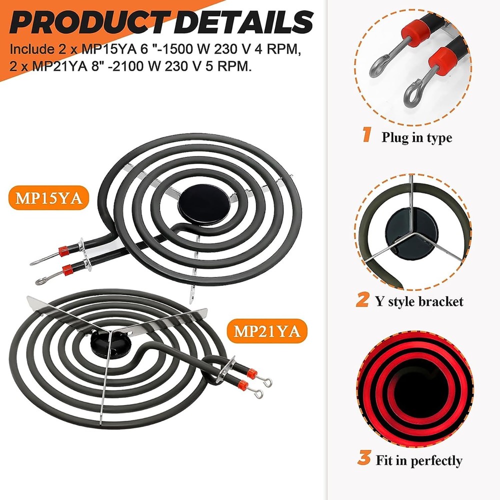 MP22YA Electric Range Burner Surface Element (2) MP15YA 6",(2) MP21YA 8" 12pcSet
