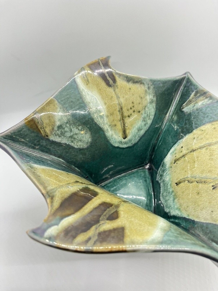 Studio Art Pottery Bowl Ruffled Top