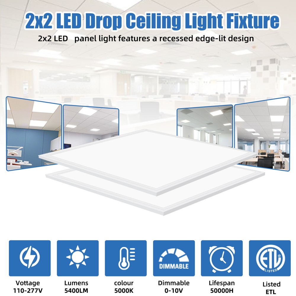 4 Pack 45W 2x2 Ft LED Flat Panel Light, Ultra Slim Recessed Drop Ceiling Lights