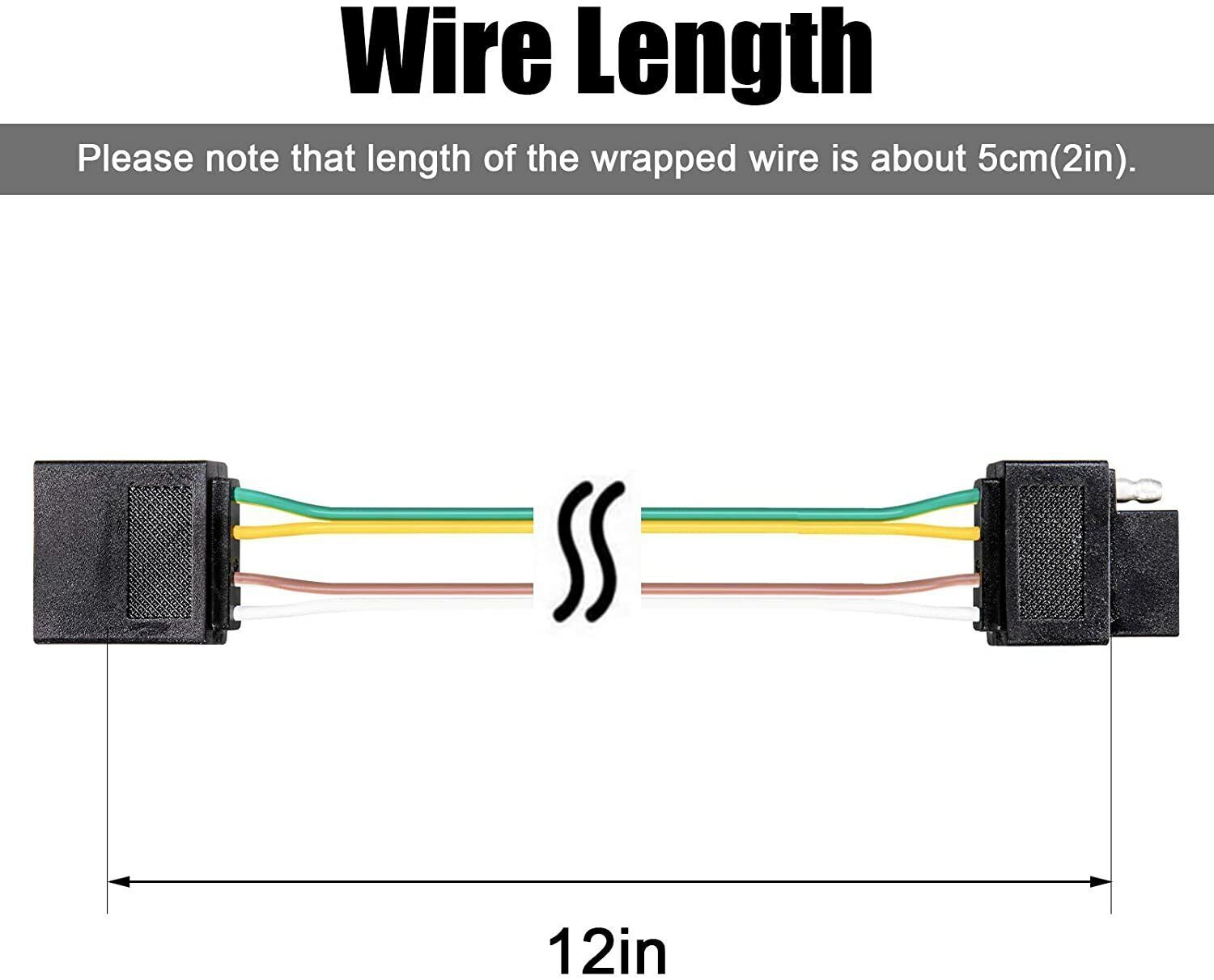 2ft Trailer Light Wiring Harness Extension 4-Pin Plug 18 AWG Flat Wire Connector
