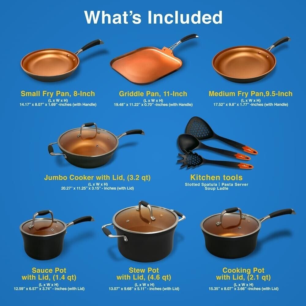 NutriChef 14-pcs Luxurious Stackable Cookware Set. Non-Stick Ceramic Coating