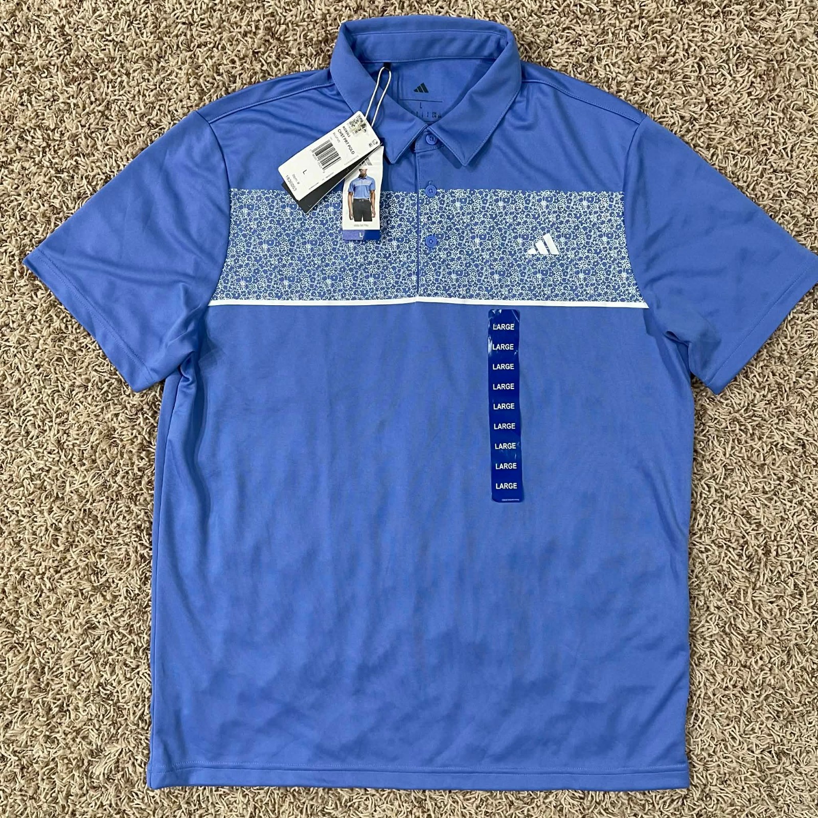 Adidas Men's Golf Performance Soft Polo Shirt Blue, Size Large (New)