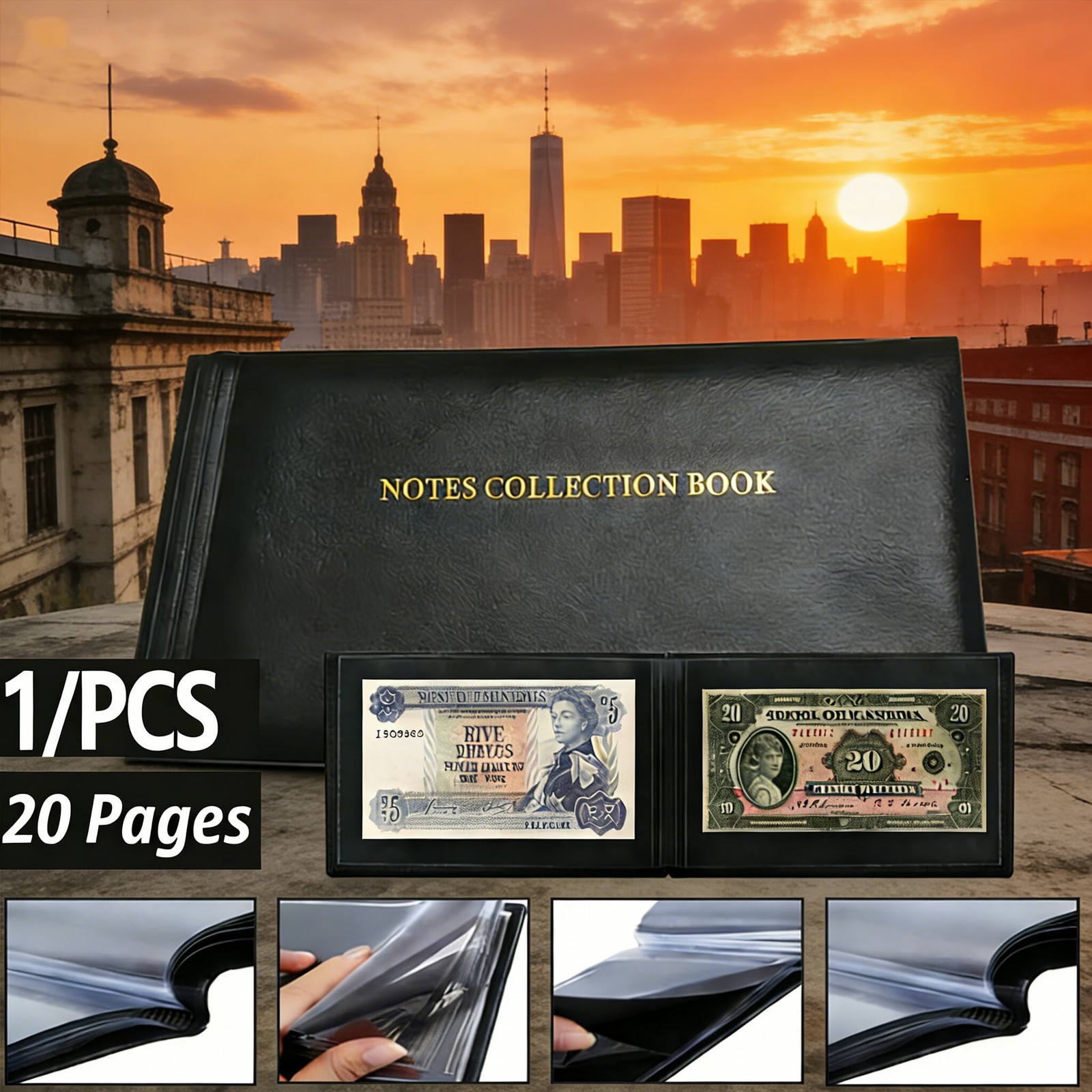 Premium Leather Banknote Collection Book 40 Pocket Currency Album Holder