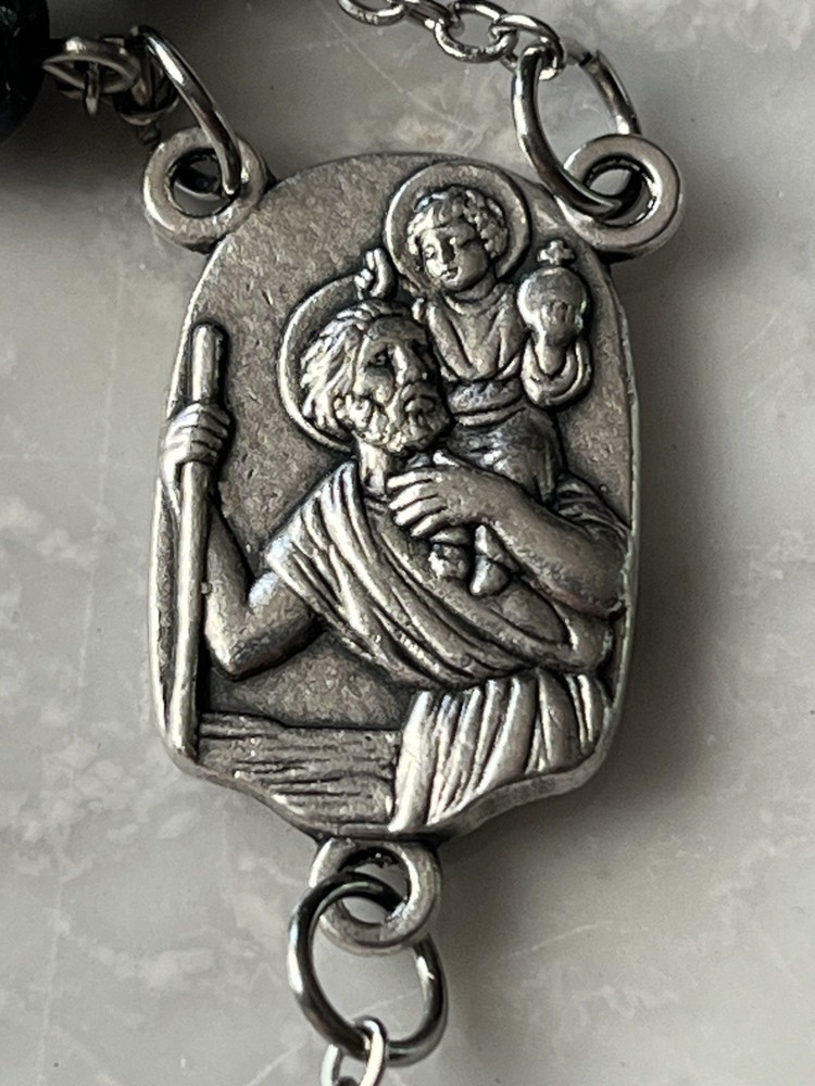 Handmade St Christopher Black/Lavender Marble One Decade Car Rosary