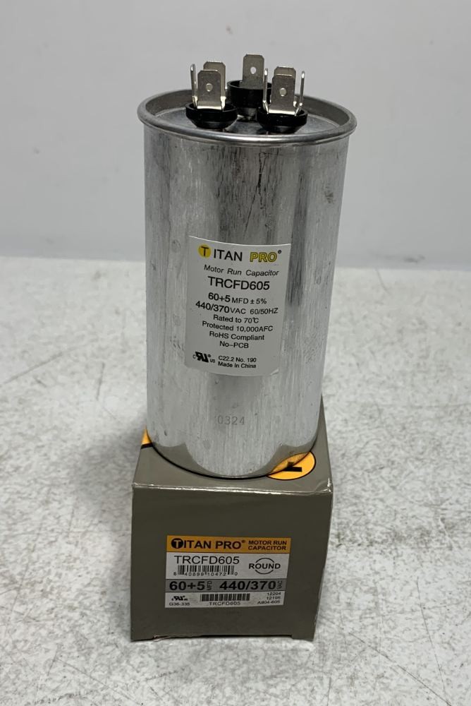 Titan Pro TRCFD605 Run Capacitor 60+5 MFD 440/370V Round