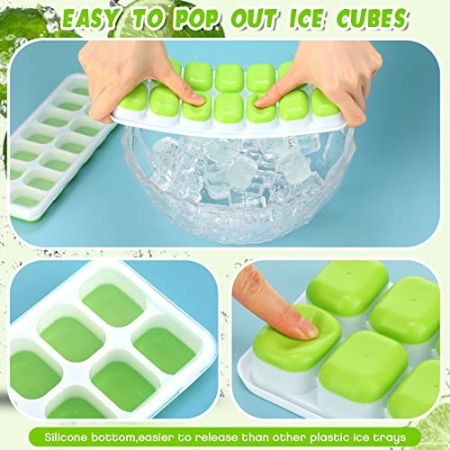 36 Pack Silicone Ice Cube Trays - Flexible Stackable Molds with Lid for Drinks &