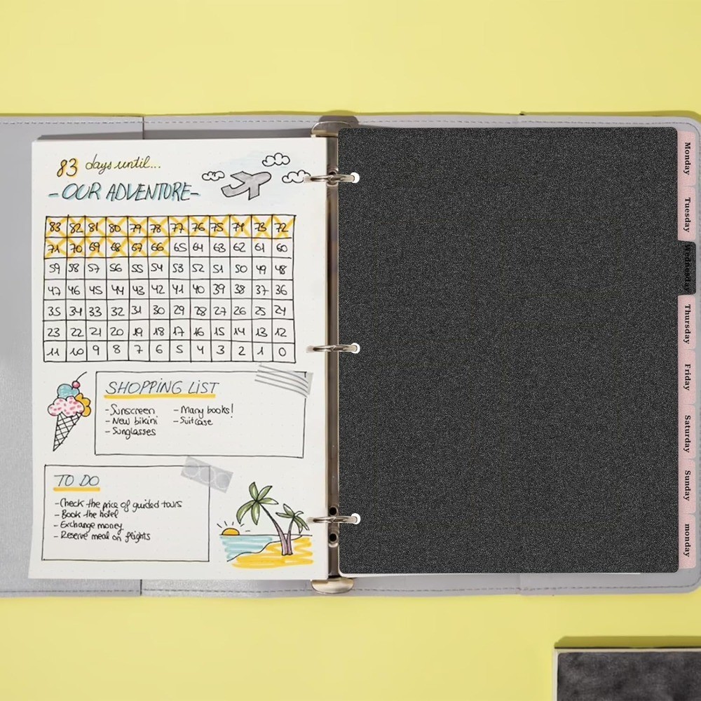 Sturdy Black Plastic Binder Dividers with 8 Tabs Aesthetic 3 Ring Notebook